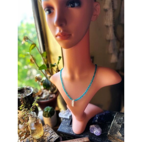 Blue Chalcedony Freshwater Baroque Pearl Necklace - Picture 4 of 7